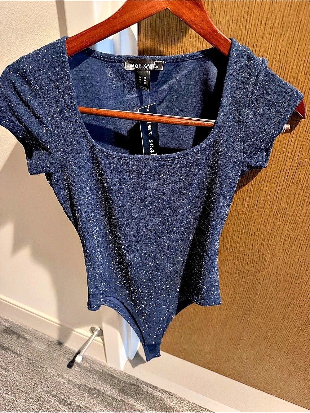 wet seal Navy Sparkle Bodysuit NWT